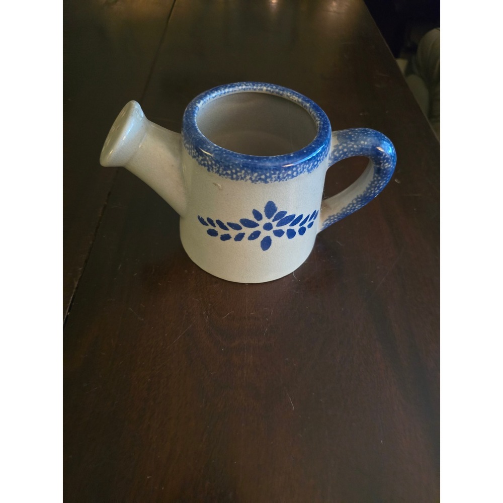 Loomco Blue Floral Stoneware Mini Watering Can Decorative Pitcher Farmhouse 4"